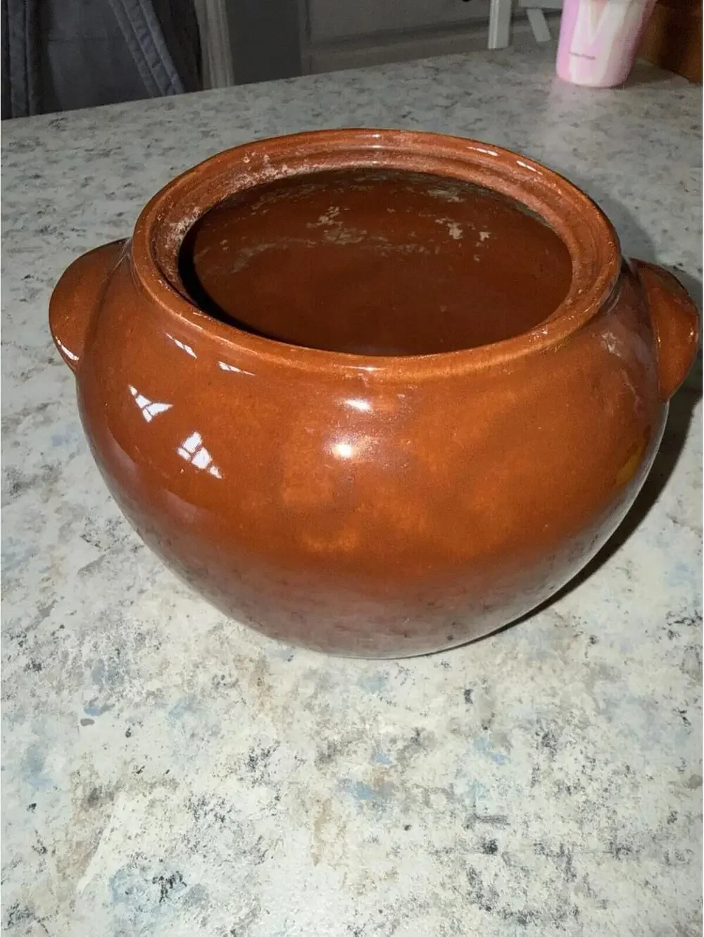 Vintage Bean Pot Handle Rustic Earthenware Bowl 10 Inch, Country, Cottage Core
